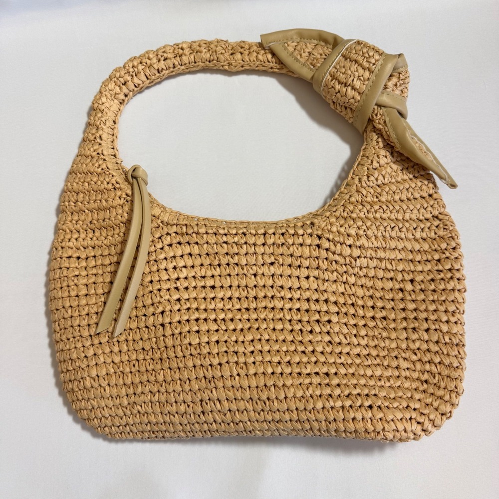 Urban Expressions Tan Woven Straw Maple Hobo Bag Knotted Handle Summer Vegan‎